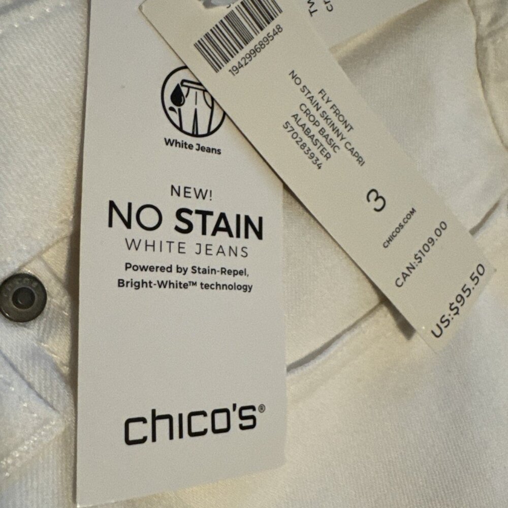 Chico's Capri Pants Womens 16 Size 3 White Stretch Skinny Cropped NEW - Picture 3 of 13